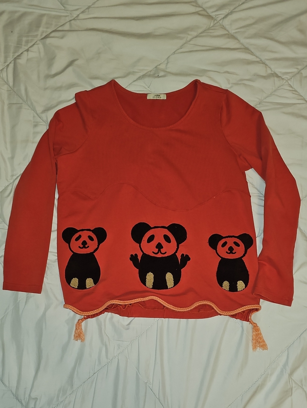 Retro red shirt hippie teddy bears red faded long sleeve Pullover Comfy